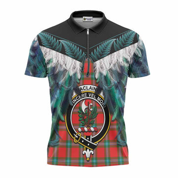 MacLaine (McLaine) Tartan Crest Zipper Polo Shirt New Zealand Maori Korowai Cloak