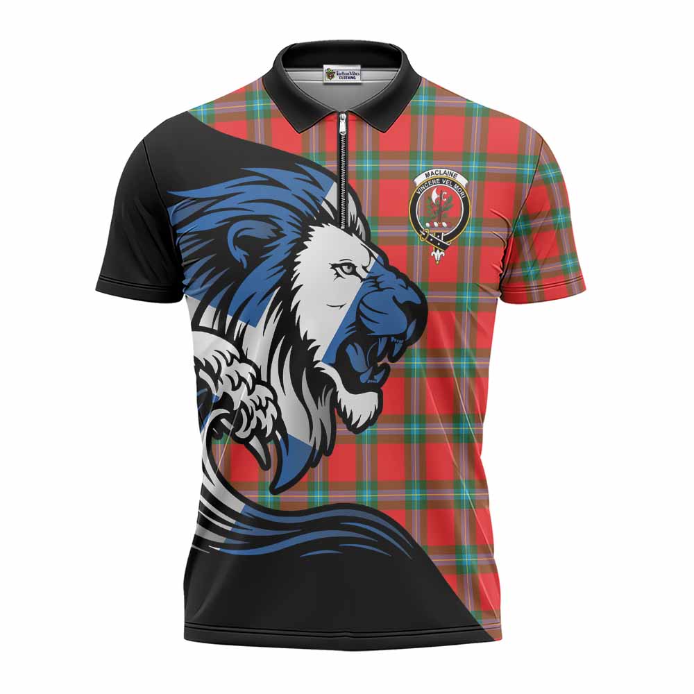 MacLaine (McLaine) Tartan Crest Zipper Polo Shirt Scottish Golden Lions Wave Flow