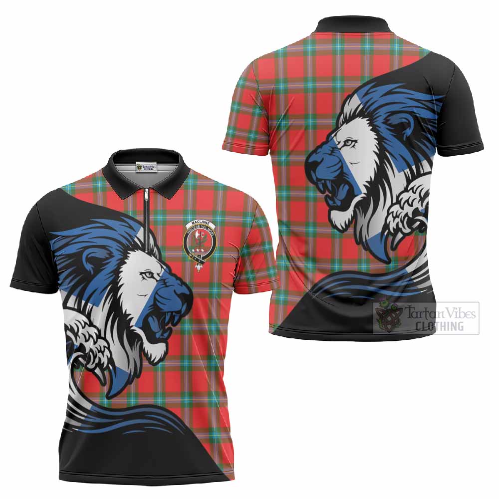 MacLaine (McLaine) Tartan Crest Zipper Polo Shirt Scottish Golden Lions Wave Flow