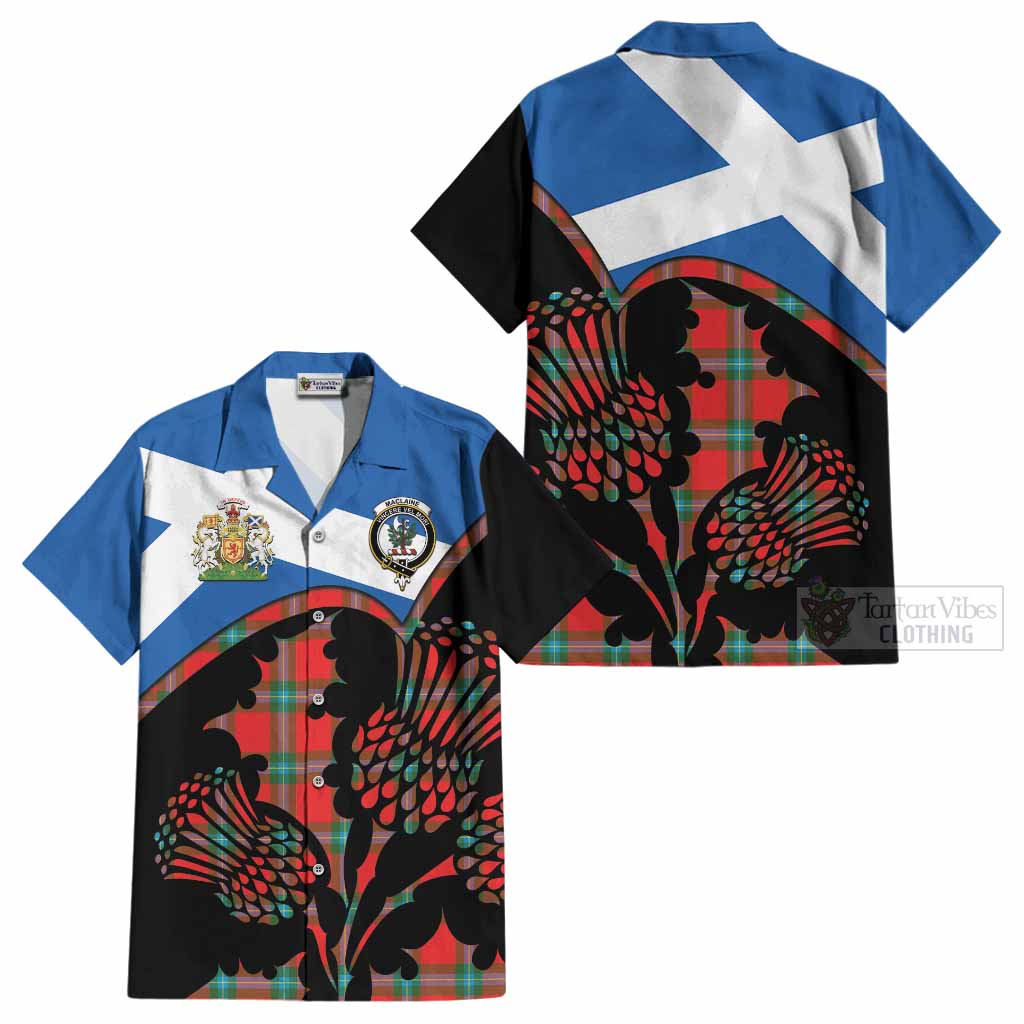 MacLaine (McLaine) Tartan Family Crest Cotton Hawaiian Shirt Scotland Thistle Floral Flag Style