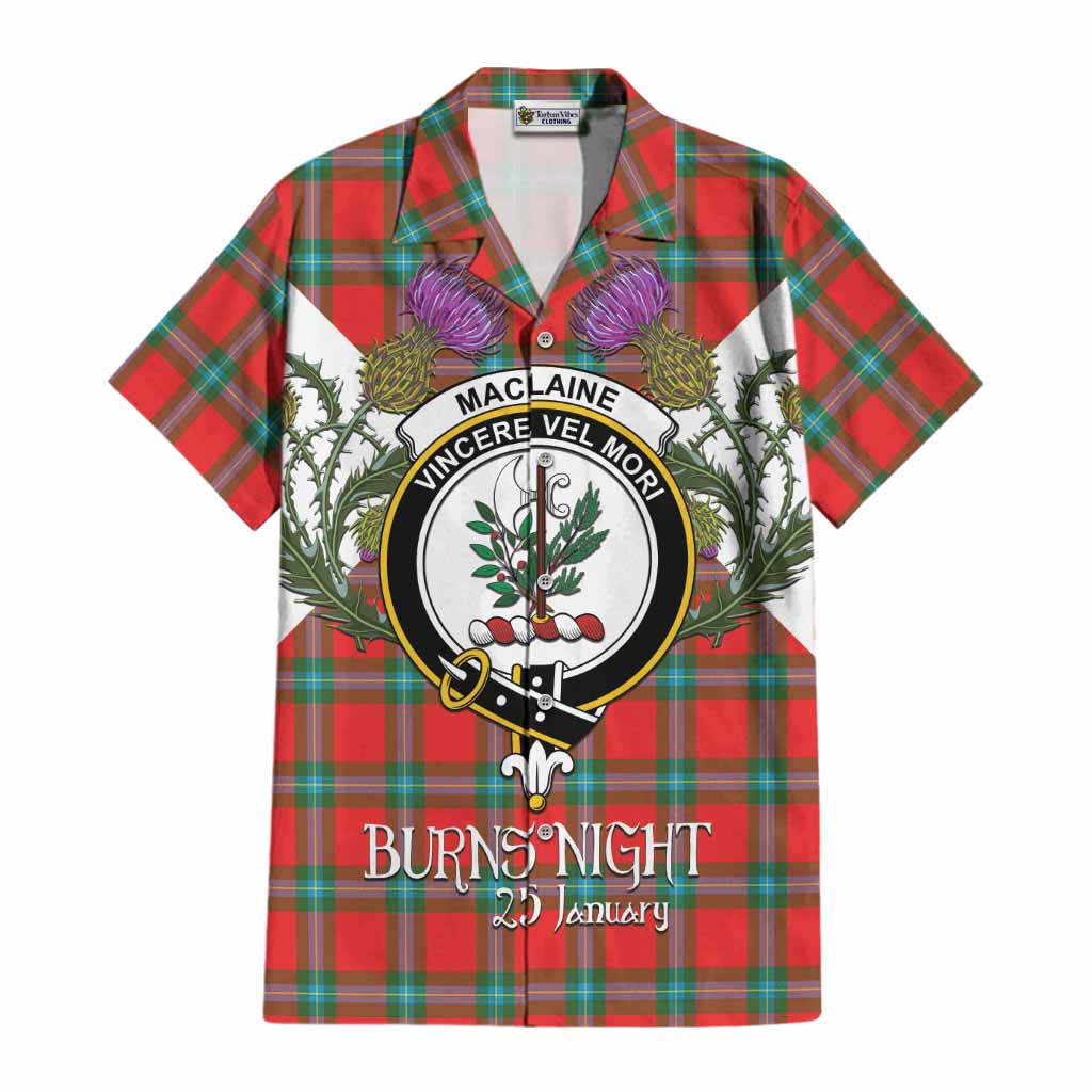 MacLaine (McLaine) Tartan Family Crest Cotton Hawaiian Shirt Scottish Burns Night Thistle Floral