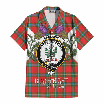 MacLaine (McLaine) Tartan Family Crest Cotton Hawaiian Shirt Scottish Burns Night Thistle Floral