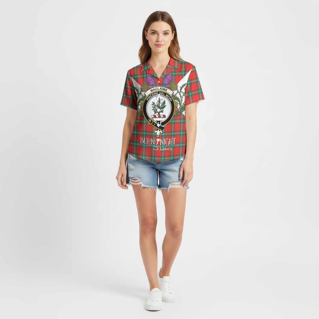 MacLaine (McLaine) Tartan Family Crest Cotton Hawaiian Shirt Scottish Burns Night Thistle Floral