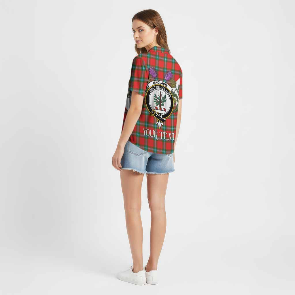 MacLaine (McLaine) Tartan Family Crest Cotton Hawaiian Shirt Scottish Burns Night Thistle Floral