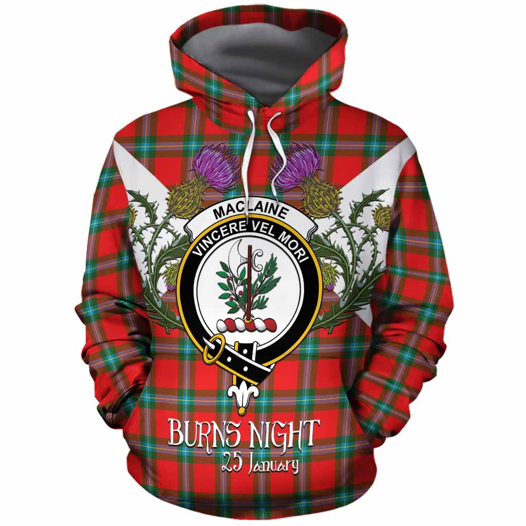 MacLaine (McLaine) Tartan Family Crest Cotton Hoodie Scottish Burns Night Thistle Floral