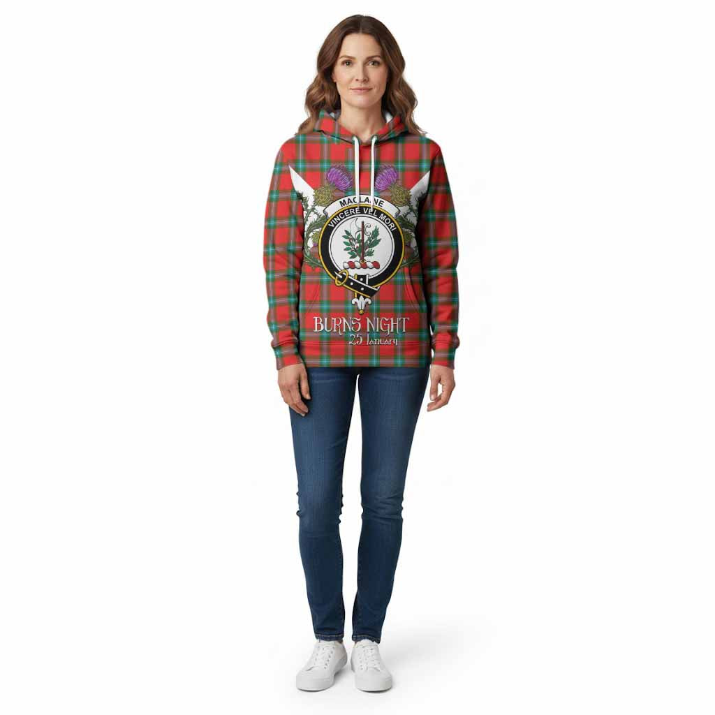 MacLaine (McLaine) Tartan Family Crest Cotton Hoodie Scottish Burns Night Thistle Floral