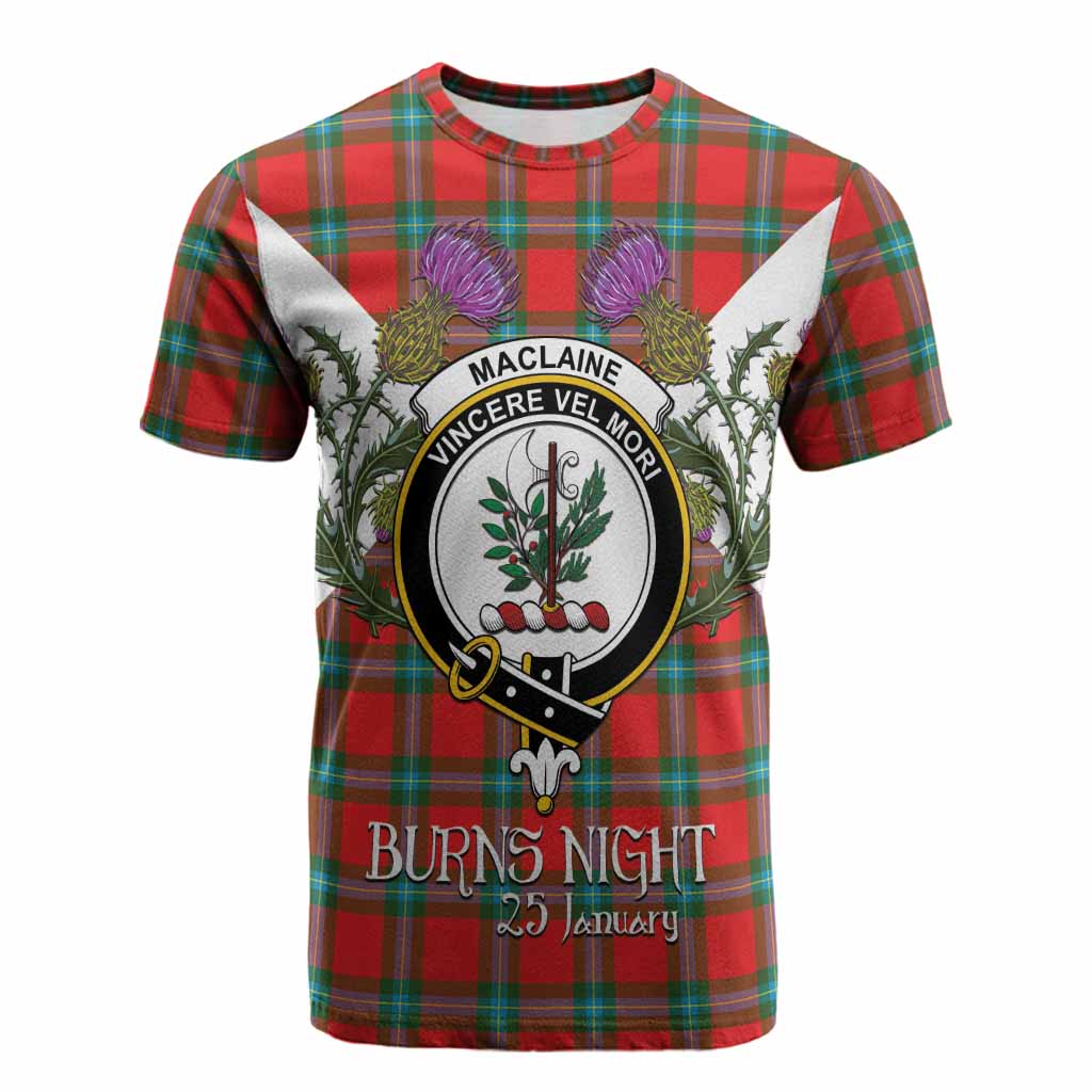 MacLaine (McLaine) Tartan Family Crest Cotton T-shirt Scottish Burns Night Thistle Floral