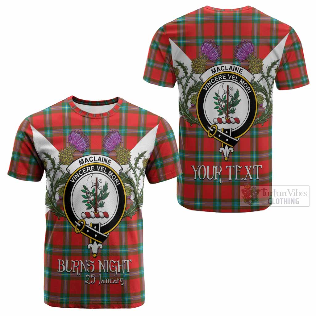 MacLaine (McLaine) Tartan Family Crest Cotton T-shirt Scottish Burns Night Thistle Floral