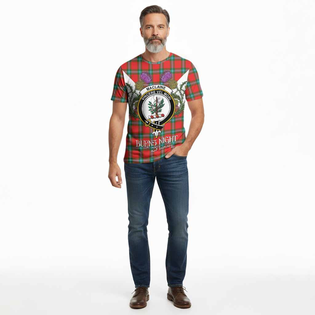 MacLaine (McLaine) Tartan Family Crest Cotton T-shirt Scottish Burns Night Thistle Floral