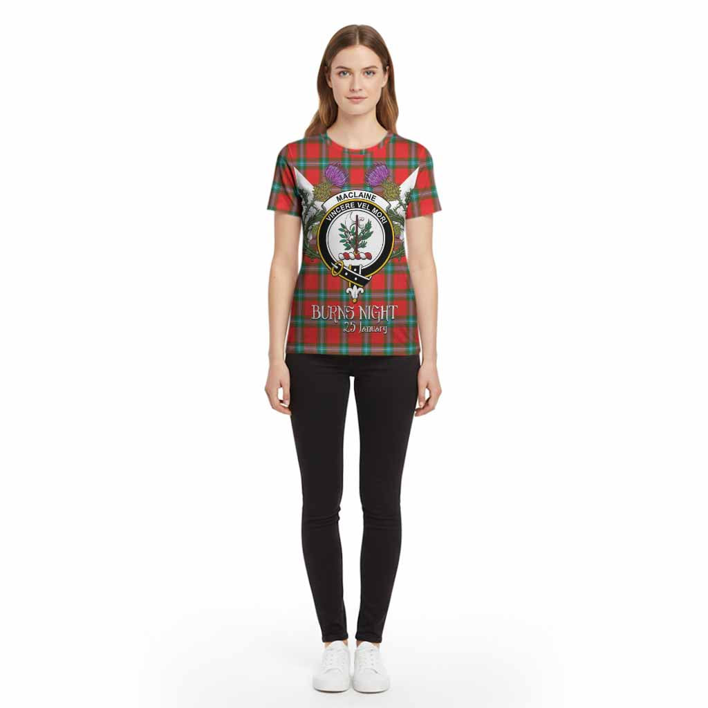 MacLaine (McLaine) Tartan Family Crest Cotton T-shirt Scottish Burns Night Thistle Floral