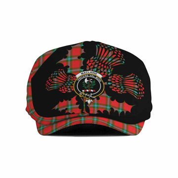 MacLaine (McLaine) Tartan Family Crest Flat Cap, Jeff Cap Scotland Thistle Floral