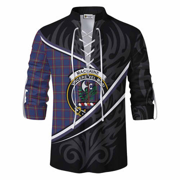 MacLaine (McLaine) Tartan Family Crest Ghillie Kilt Shirt Celtic Scottish Thistle Floral