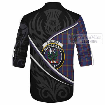 MacLaine (McLaine) Tartan Family Crest Ghillie Kilt Shirt Celtic Scottish Thistle Floral