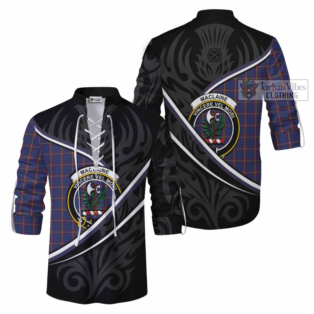 MacLaine (McLaine) Tartan Family Crest Ghillie Kilt Shirt Celtic Scottish Thistle Floral - Tartan Vibes Clothing