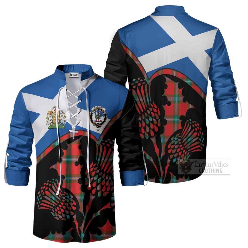 MacLaine (McLaine) Tartan Family Crest Ghillie Shirt Scotland Thistle Floral Flag Style