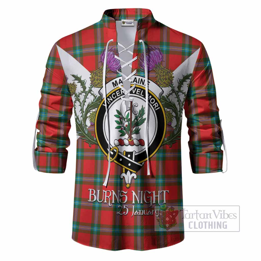 MacLaine (McLaine) Tartan Family Crest Ghillie Shirt Scottish Burns Night Thistle Floral