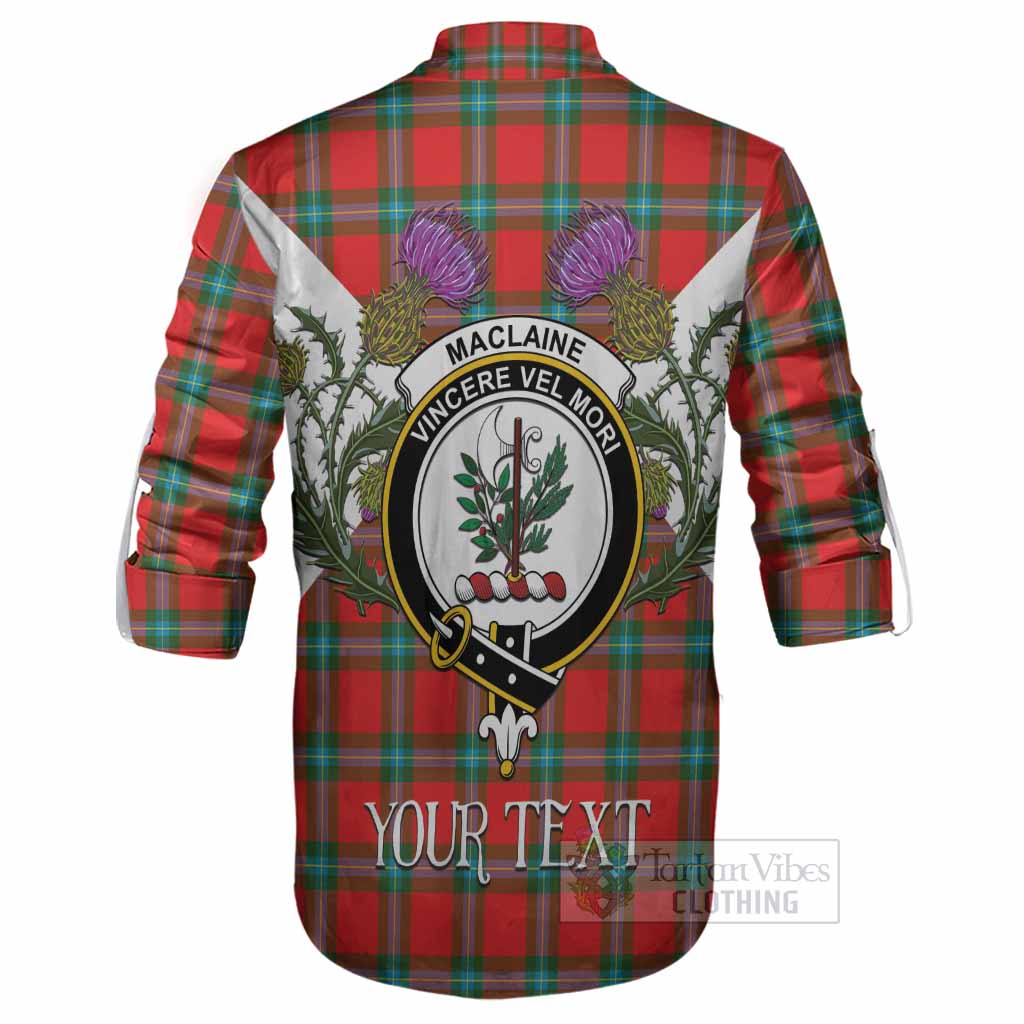 MacLaine (McLaine) Tartan Family Crest Ghillie Shirt Scottish Burns Night Thistle Floral