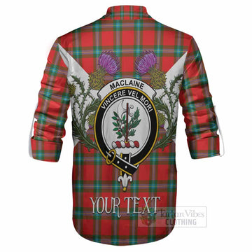 MacLaine (McLaine) Tartan Family Crest Ghillie Shirt Scottish Burns Night Thistle Floral