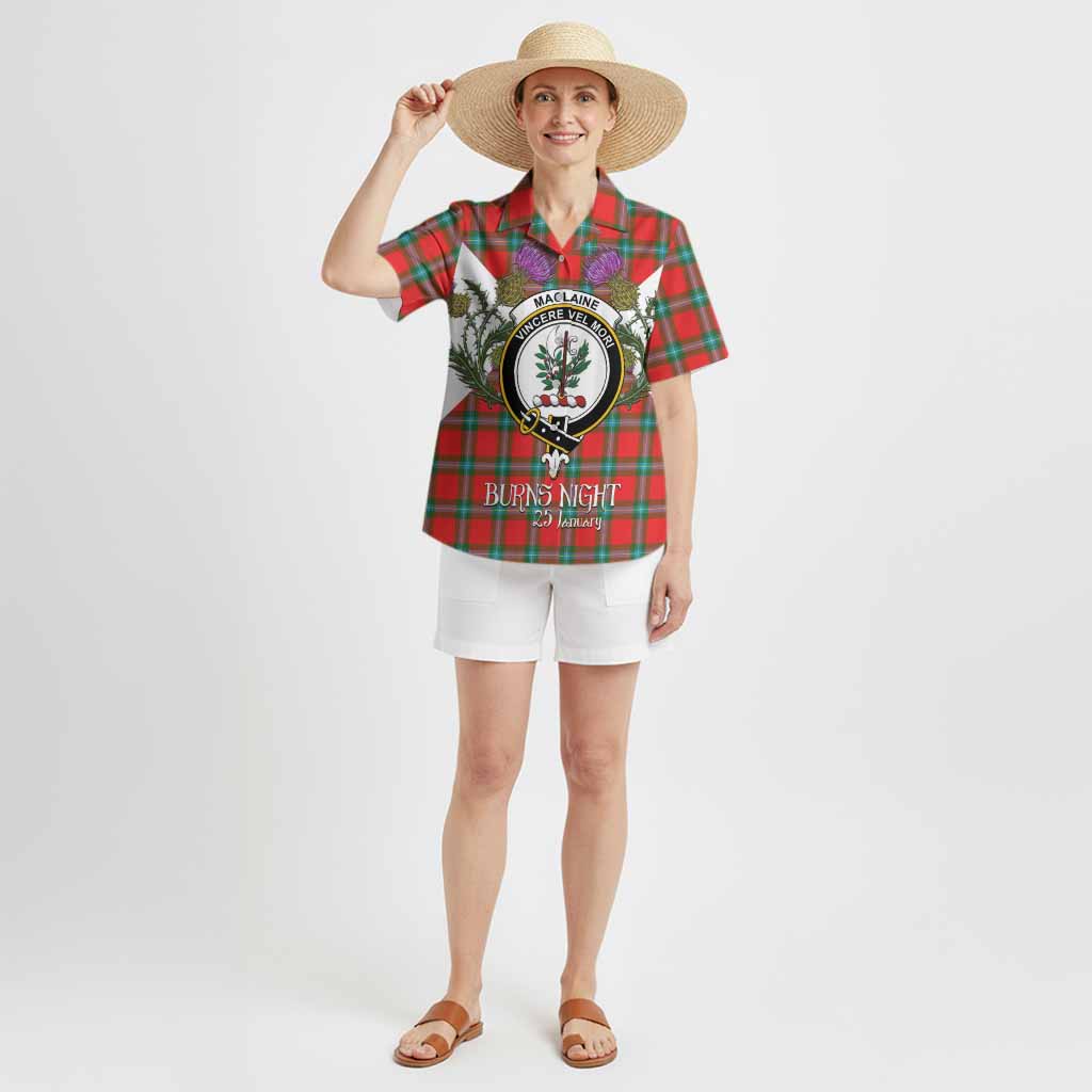 MacLaine (McLaine) Tartan Family Crest Hawaiian Shirt Scottish Burns Night Thistle Floral
