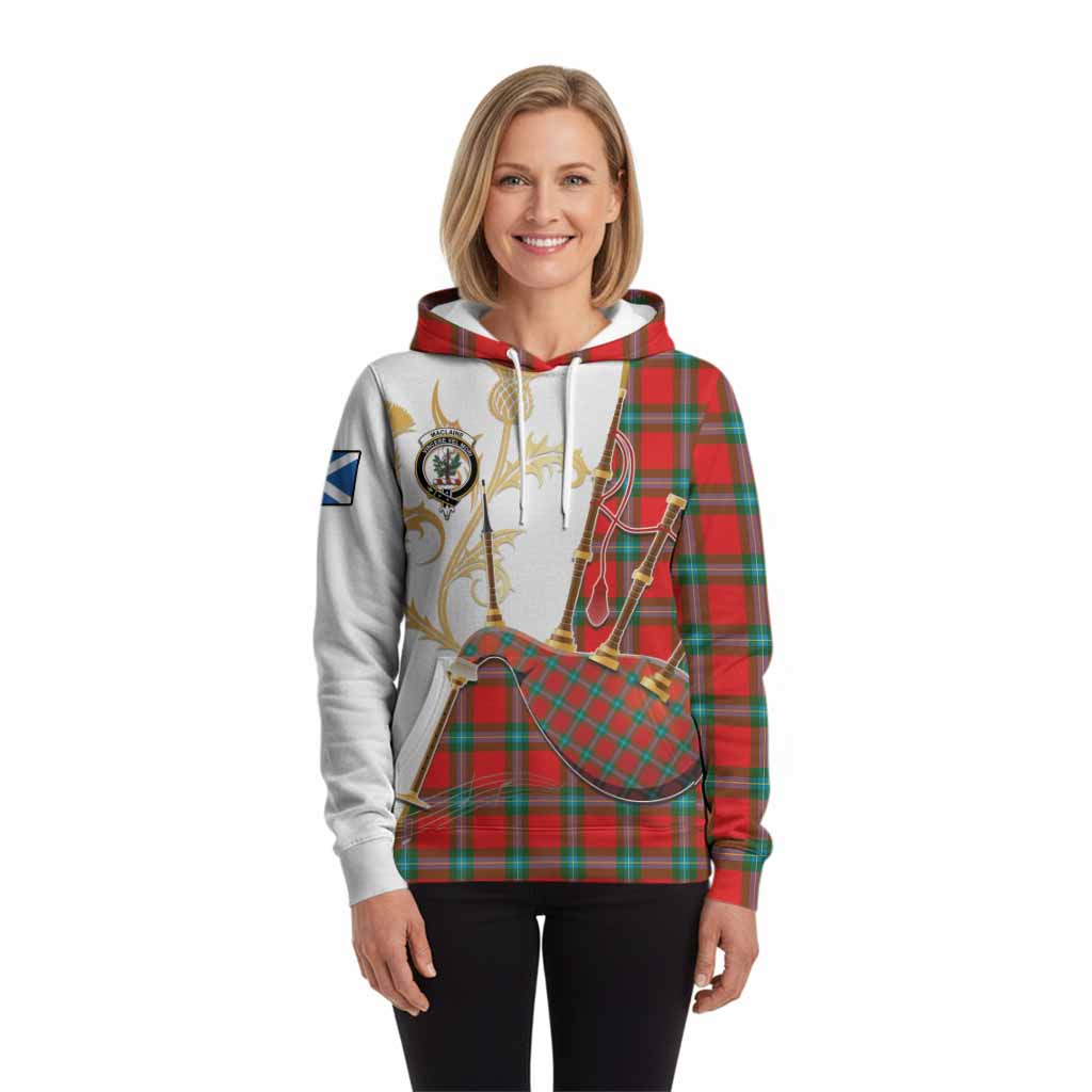MacLaine (McLaine) Tartan Family Crest Hoodie Bagpipes with Scottish Thistle