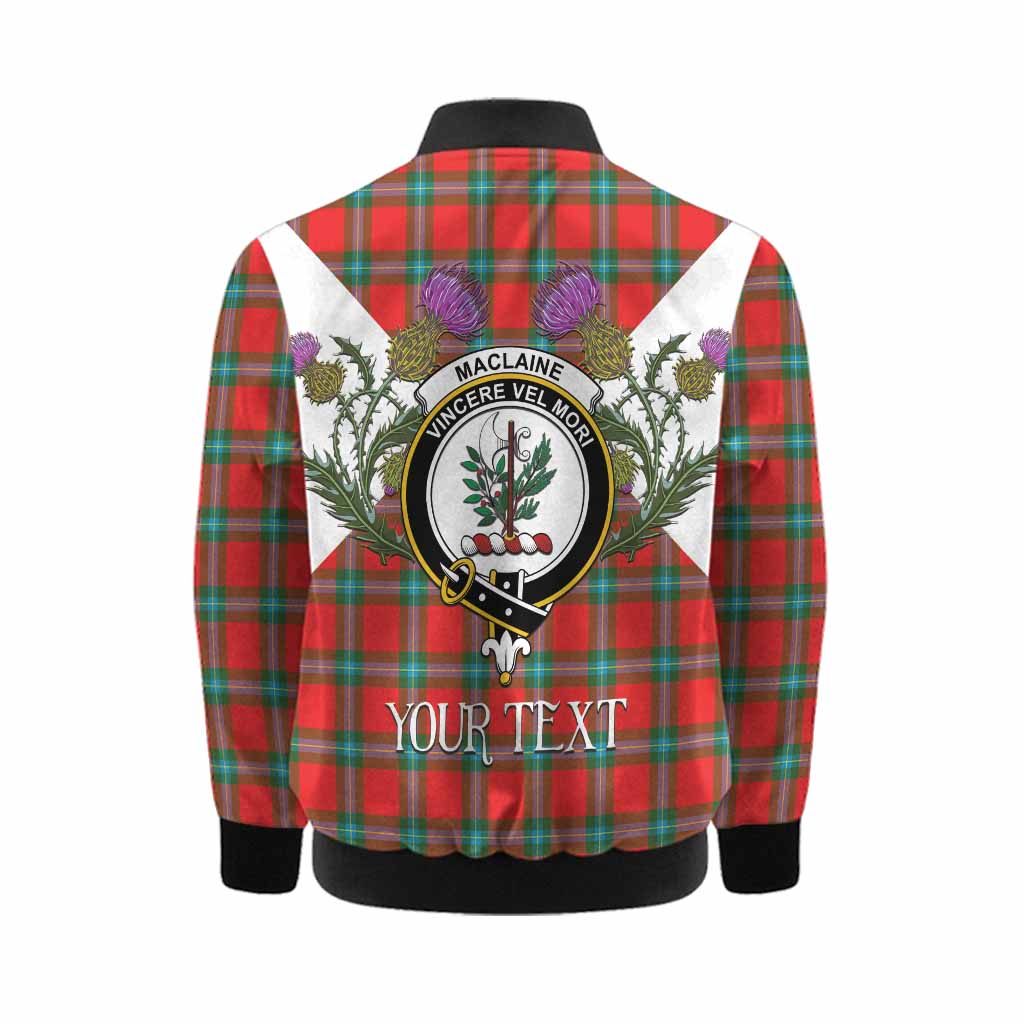 MacLaine (McLaine) Tartan Family Crest Kid Bomber Jacket Scottish Burns Night Thistle Floral