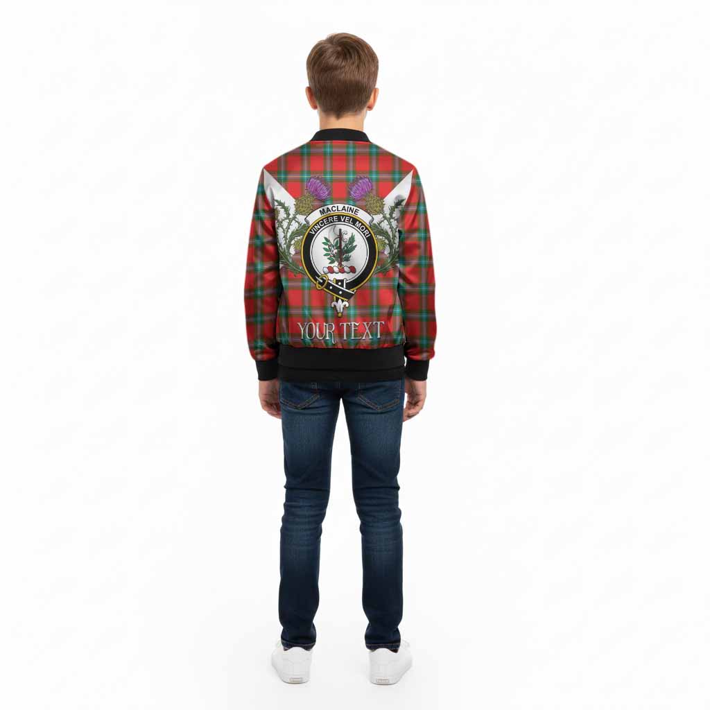 MacLaine (McLaine) Tartan Family Crest Kid Bomber Jacket Scottish Burns Night Thistle Floral