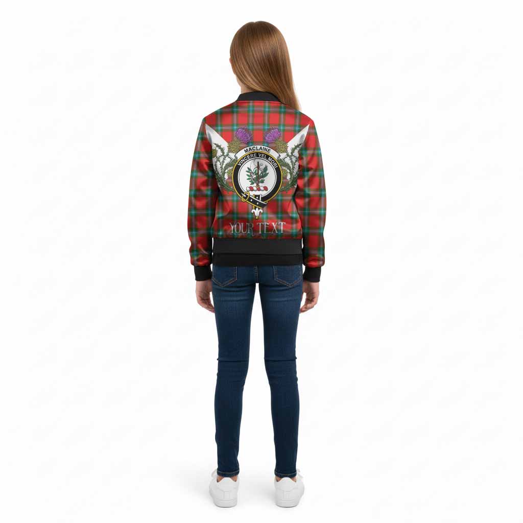 MacLaine (McLaine) Tartan Family Crest Kid Bomber Jacket Scottish Burns Night Thistle Floral