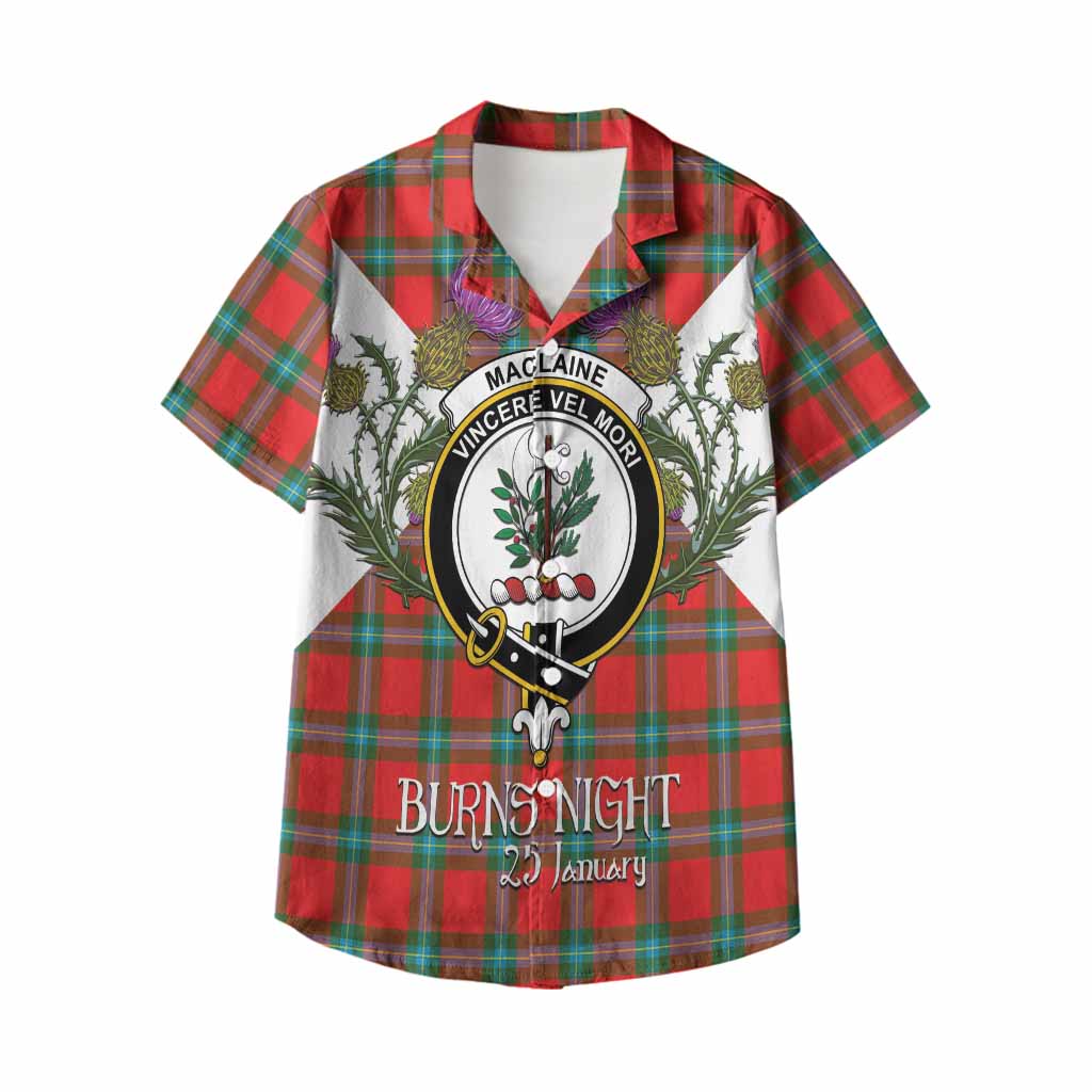 MacLaine (McLaine) Tartan Family Crest Kid Hawaiian Shirt Scottish Burns Night Thistle Floral
