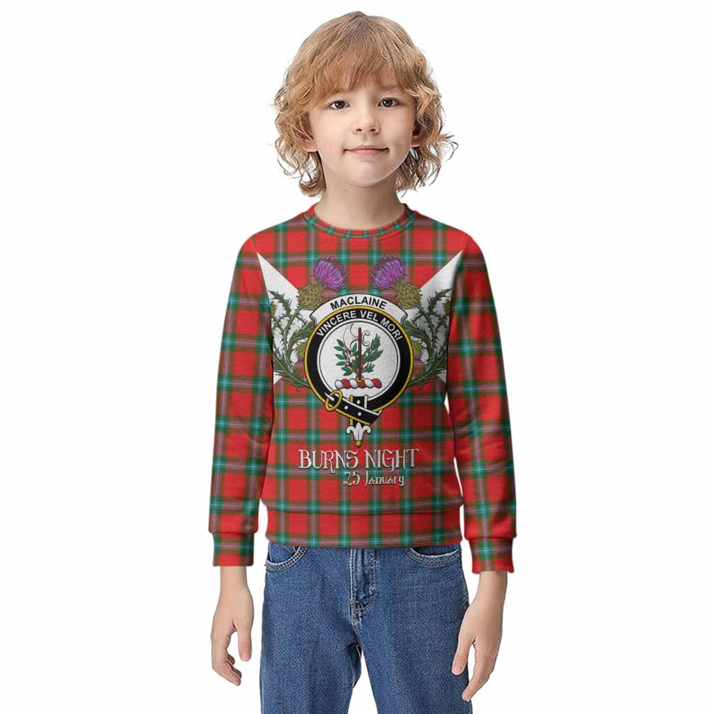 MacLaine (McLaine) Tartan Family Crest Kid Knitted Sweatshirt Scottish Burns Night Thistle Floral