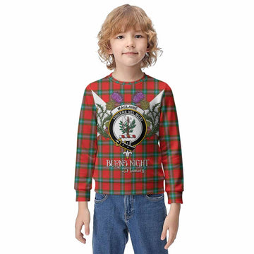 MacLaine (McLaine) Tartan Family Crest Kid Knitted Sweatshirt Scottish Burns Night Thistle Floral