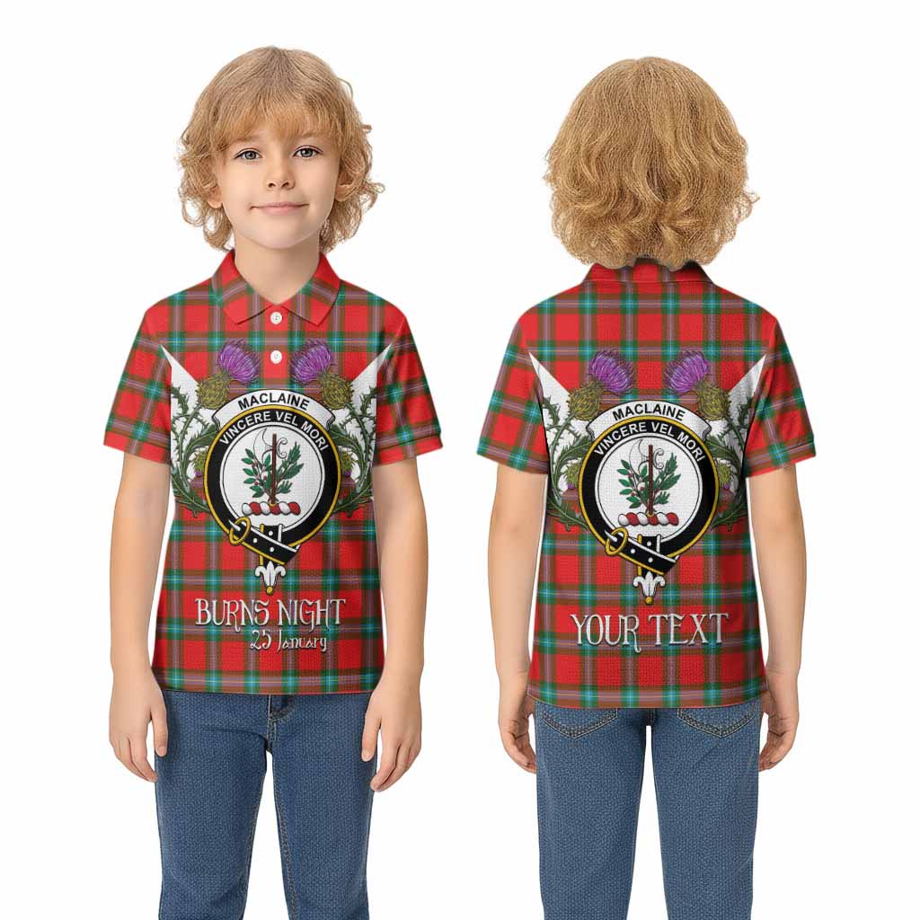 MacLaine (McLaine) Tartan Family Crest Kid Polo Shirt Scottish Burns Night Thistle Floral