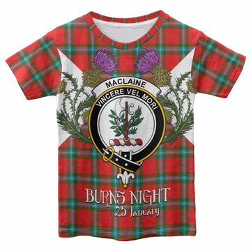 MacLaine (McLaine) Tartan Family Crest Kid T-shirt Scottish Burns Night Thistle Floral