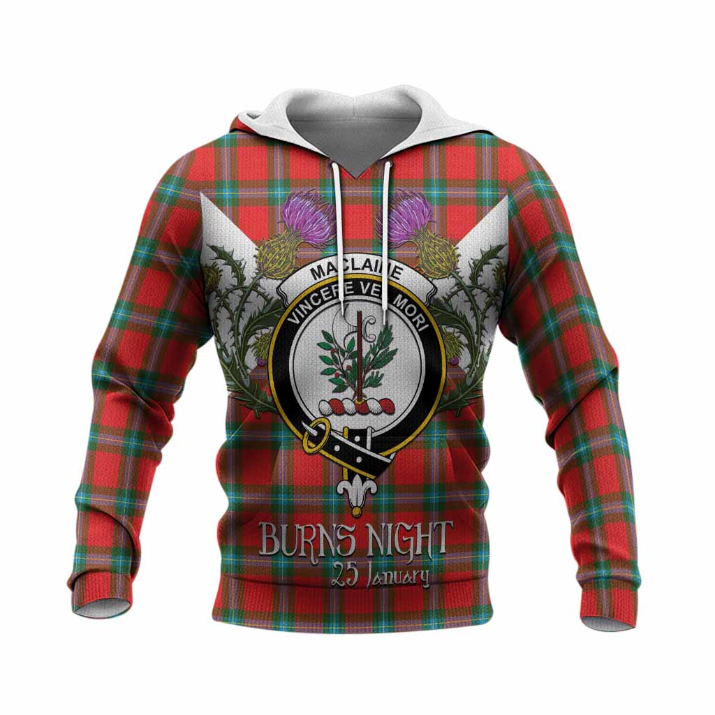 MacLaine (McLaine) Tartan Family Crest Knitted Hoodie Scottish Burns Night Thistle Floral