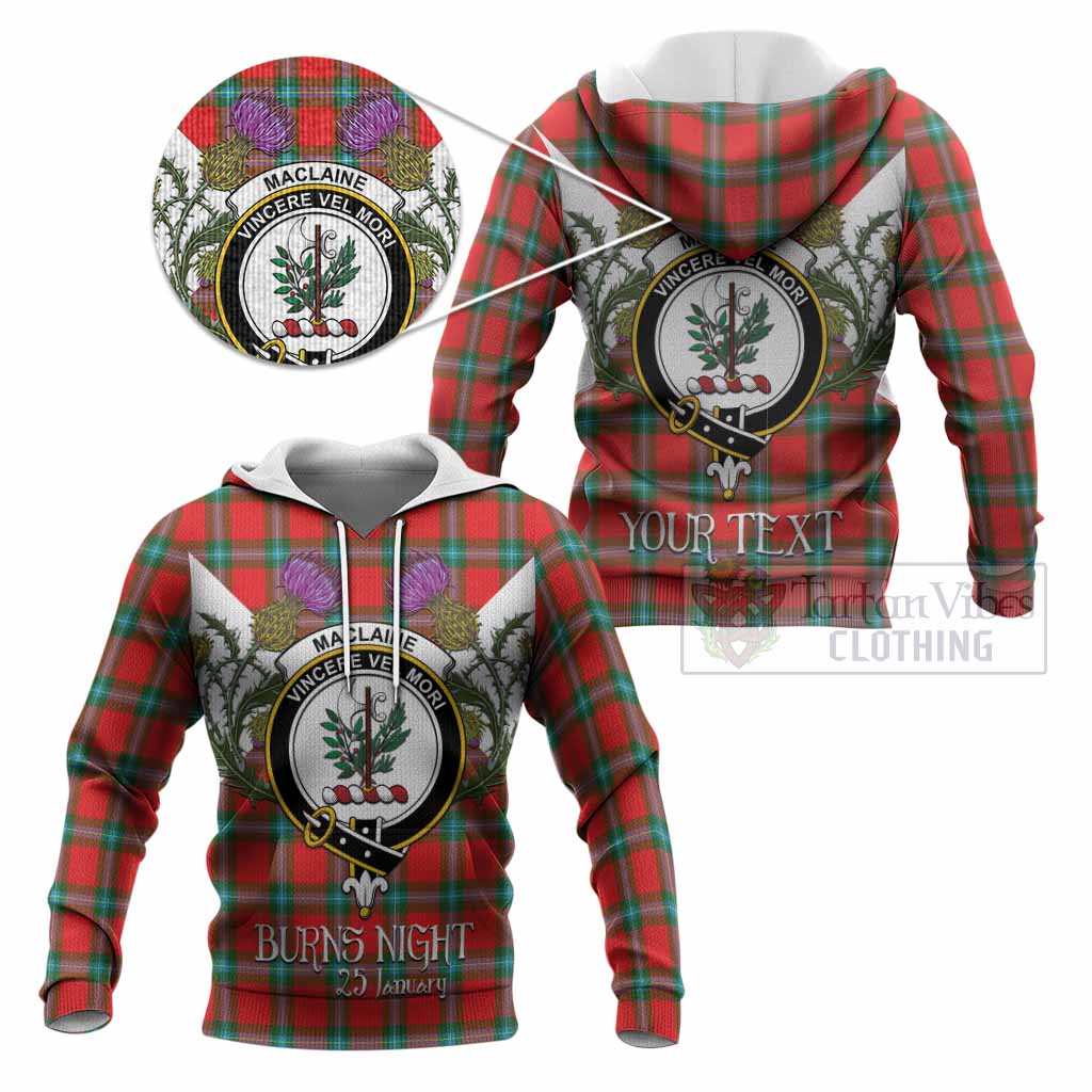 MacLaine (McLaine) Tartan Family Crest Knitted Hoodie Scottish Burns Night Thistle Floral