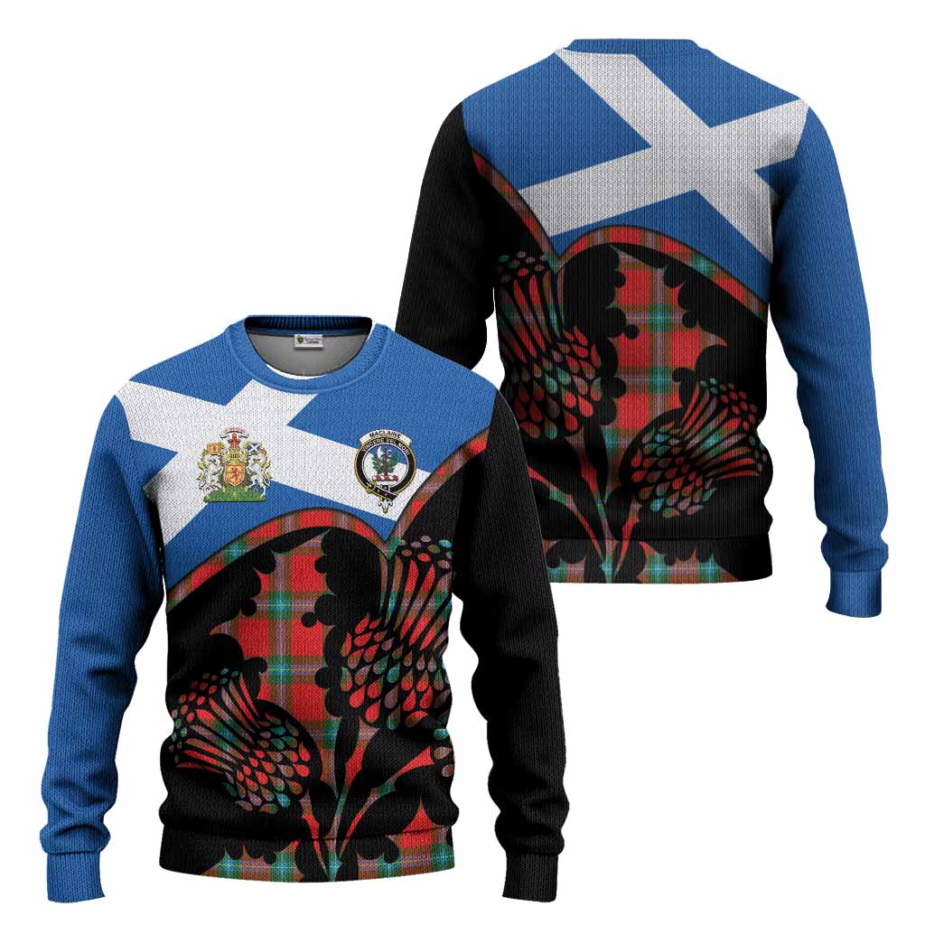 MacLaine (McLaine) Tartan Family Crest Knitted Sweater Scotland Thistle Floral Flag Style