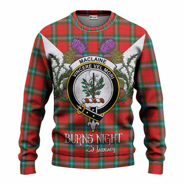 MacLaine (McLaine) Tartan Family Crest Knitted Sweater Scottish Burns Night Thistle Floral