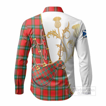MacLaine (McLaine) Tartan Family Crest Long Sleeve Button Shirts Bagpipes with Scottish Thistle