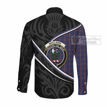 MacLaine (McLaine) Tartan Family Crest Long Sleeve Button Shirts Celtic Scottish Thistle Floral