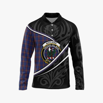 MacLaine (McLaine) Tartan Family Crest Long Sleeve Polo Shirt Celtic Scottish Thistle Floral