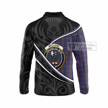 MacLaine (McLaine) Tartan Family Crest Long Sleeve Polo Shirt Celtic Scottish Thistle Floral