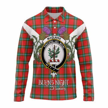 MacLaine (McLaine) Tartan Family Crest Long Sleeve Polo Shirt Scottish Burns Night Thistle Floral