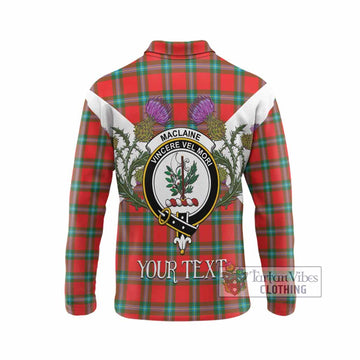 MacLaine (McLaine) Tartan Family Crest Long Sleeve Polo Shirt Scottish Burns Night Thistle Floral