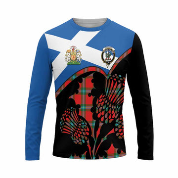 MacLaine (McLaine) Tartan Family Crest Long Sleeve T-Shirt Scotland Thistle Floral Flag Style