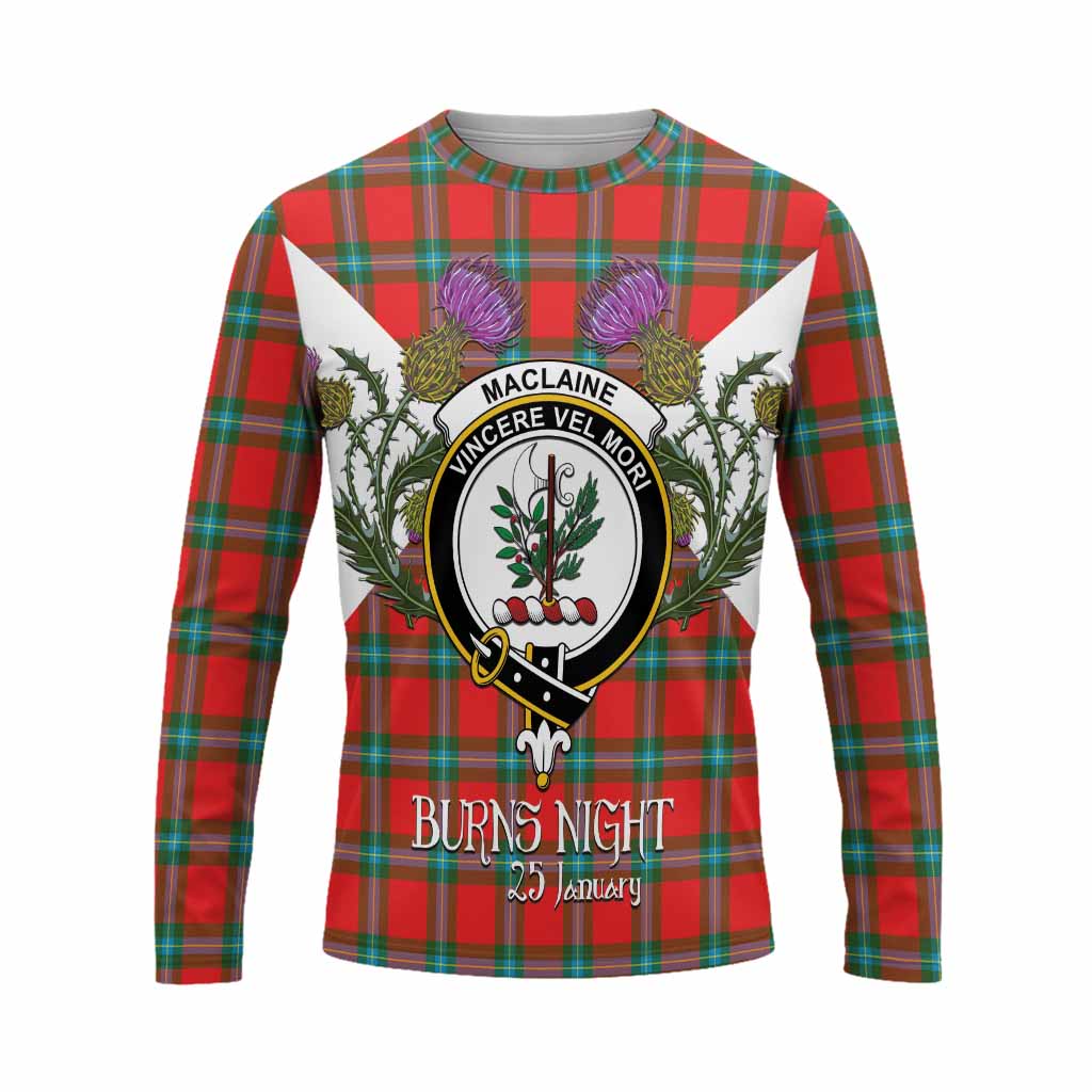 MacLaine (McLaine) Tartan Family Crest Long Sleeve T-Shirt Scottish Burns Night Thistle Floral