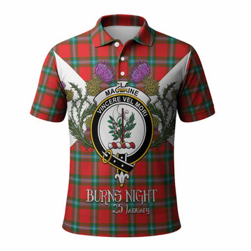 MacLaine (McLaine) Tartan Family Crest Polo Shirt Scottish Burns Night Thistle Floral