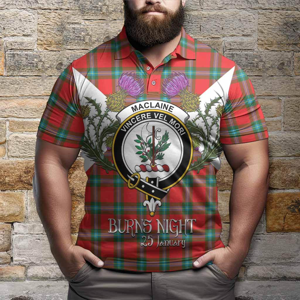 MacLaine (McLaine) Tartan Family Crest Polo Shirt Scottish Burns Night Thistle Floral