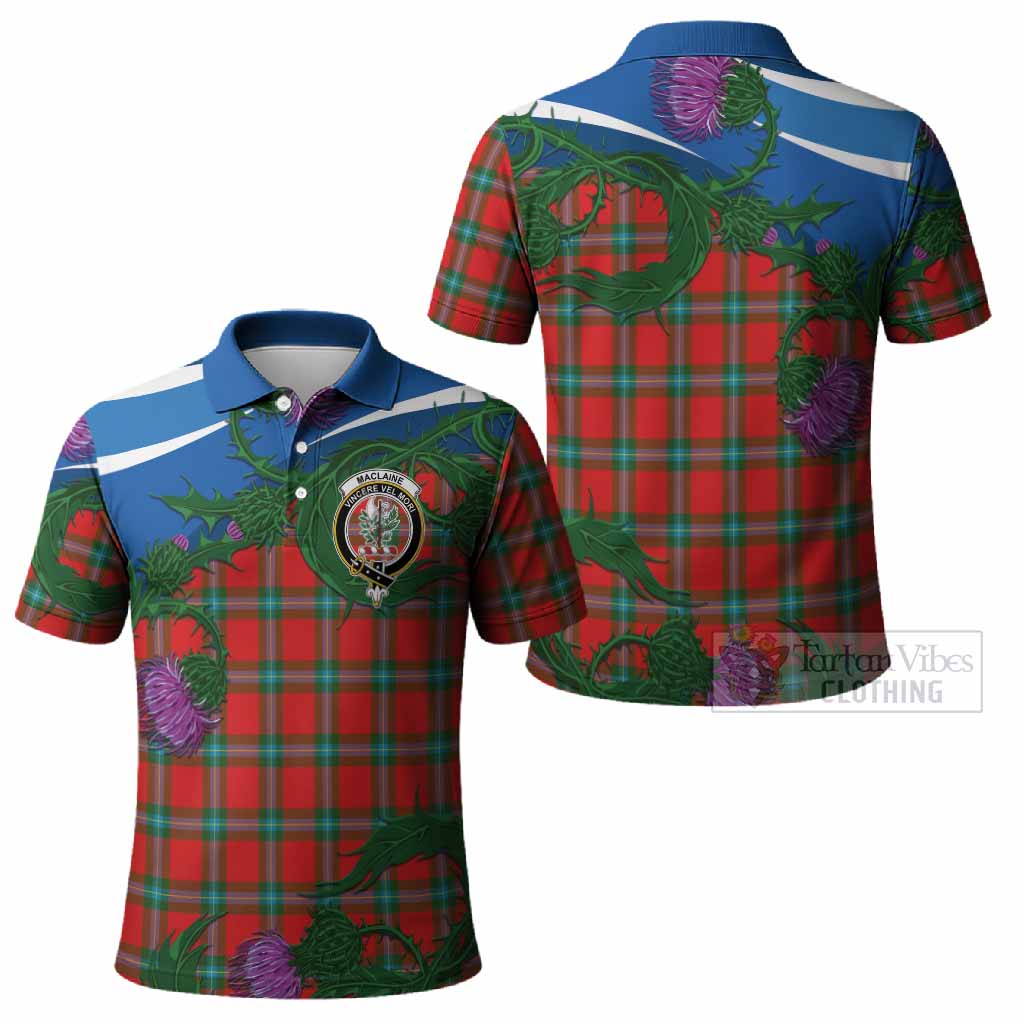 MacLaine (McLaine) Tartan Family Crest Polo Shirt Thistle in Minimalism