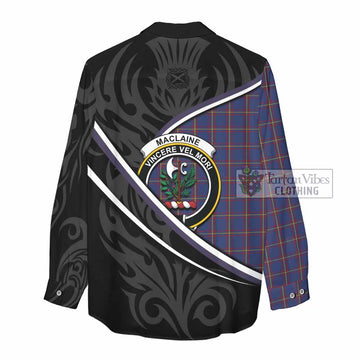 MacLaine (McLaine) Tartan Family Crest Women Casual Shirt Celtic Scottish Thistle Floral