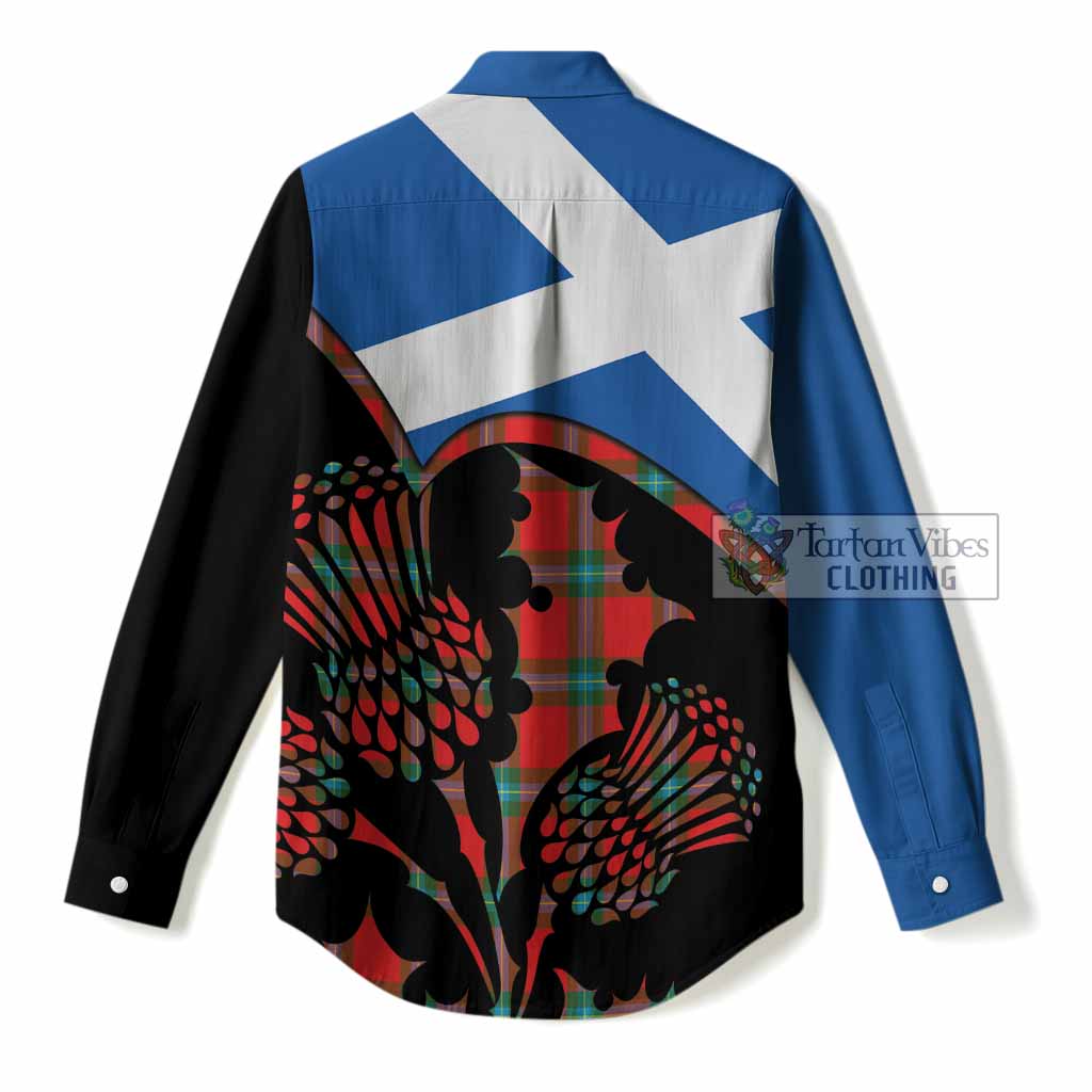 MacLaine (McLaine) Tartan Family Crest Women Casual Shirt Scotland Thistle Floral Flag Style