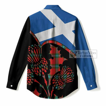 MacLaine (McLaine) Tartan Family Crest Women Casual Shirt Scotland Thistle Floral Flag Style